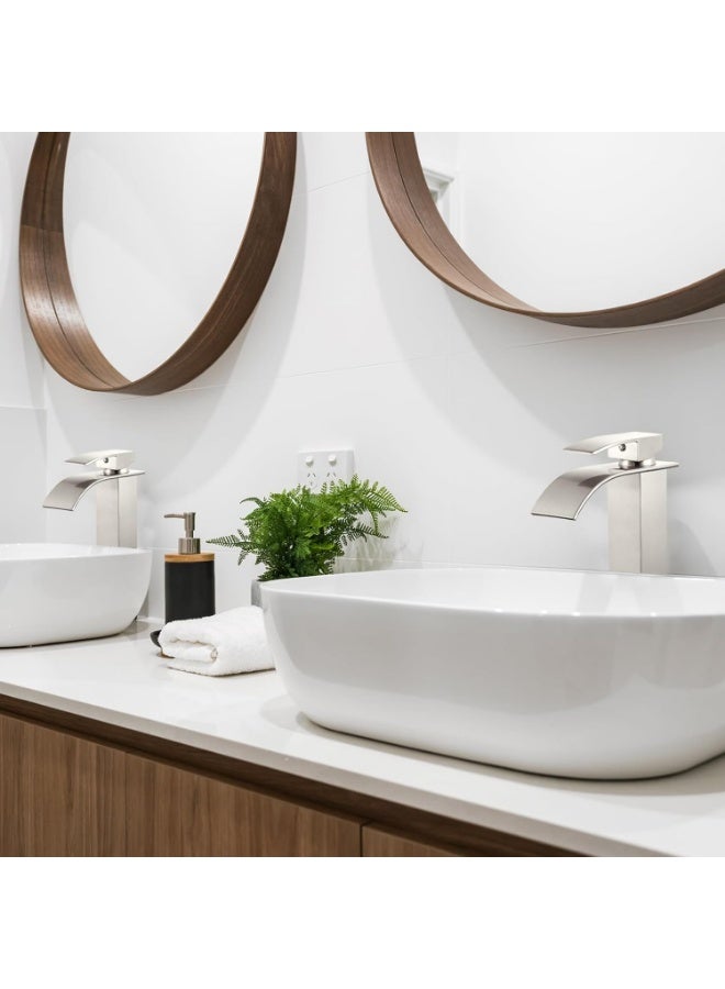 واي دي صنبور حوض حمام عصري بفوهة شلال، خلاط ذو مقبض واحد عالي القوس، سهل التركيب، مصنوع من النحاس المتين، مثالي لأحواض الحمام، ترقية عصرية للحمام - Image 2